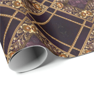 Golden Floral Ornament with Pearls Wrapping Paper