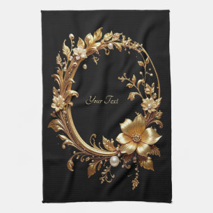 Golden Floral Ornate Frame Kitchen Towel