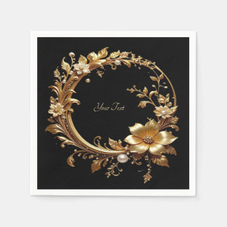 Golden Floral Ornate Frame Napkin