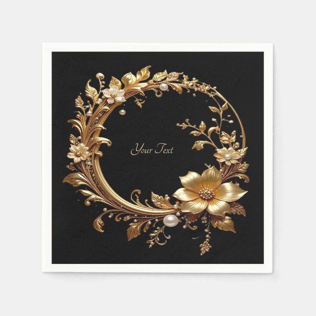 Golden Floral Ornate Frame Napkin (Front)