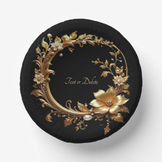Golden Floral Ornate Frame Paper Plate