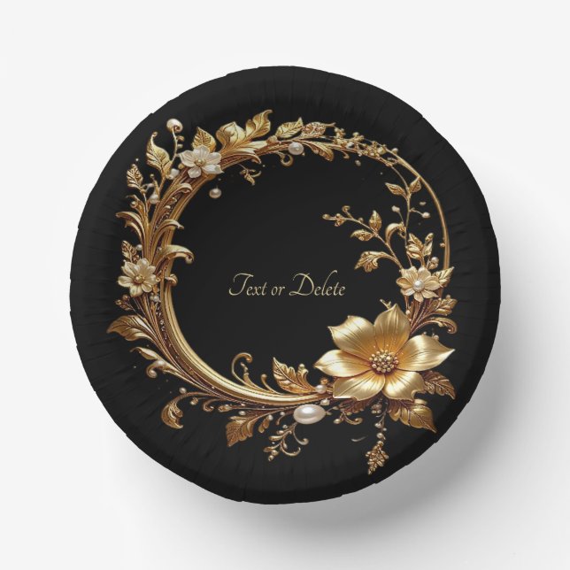 Golden Floral Ornate Frame Paper Plate (Front)
