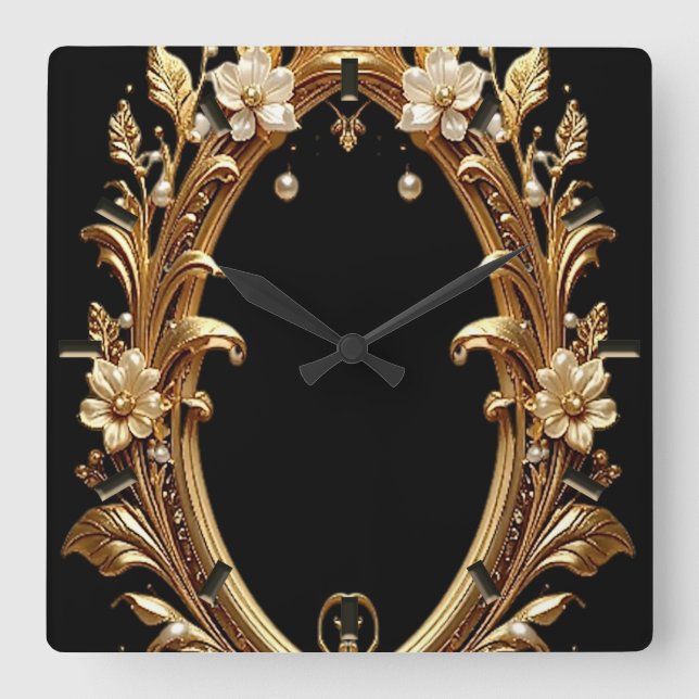 Golden Floral Ornate Frame Wall Clock (Front)