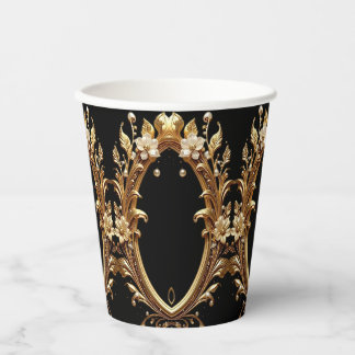 Golden Floral Ornate Paper Cups