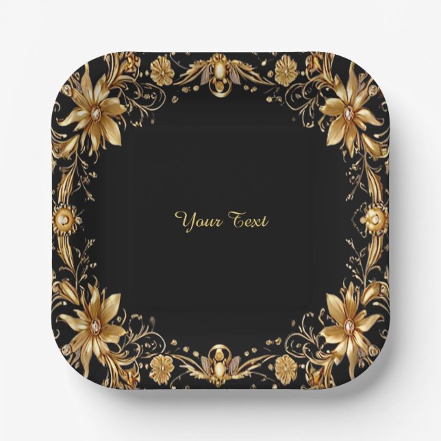 Golden Floral Paper Plate (Front)