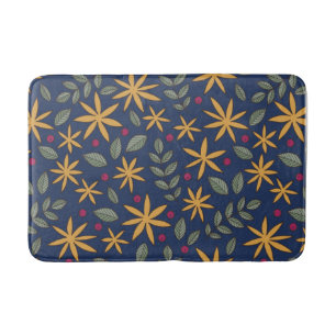 Golden Floral Pattern Botanical Design Bath Mat