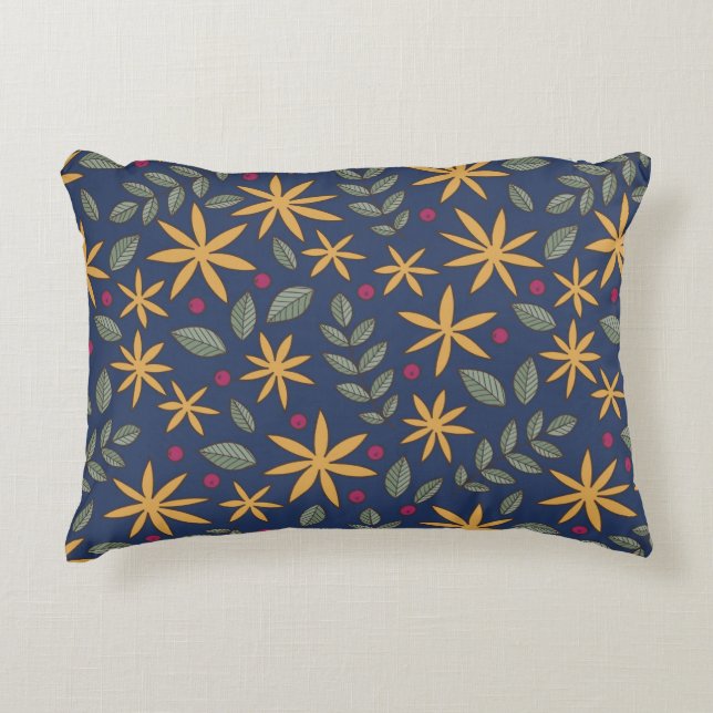 Golden Floral Pattern Botanical Design Decorative Cushion (Front)