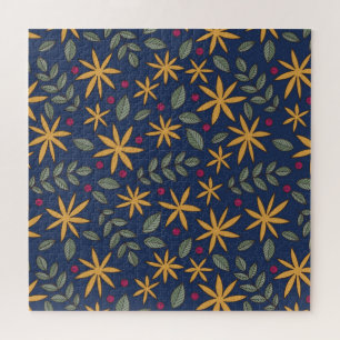 Golden Floral Pattern Botanical Design Jigsaw Puzzle