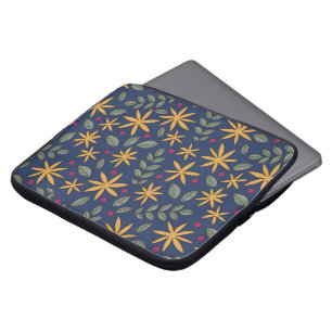 Golden Floral Pattern Botanical Design Laptop Sleeve