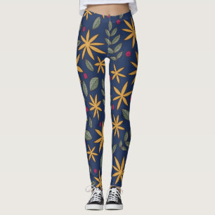 Golden Floral Pattern Botanical Design Leggings