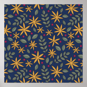 Golden Floral Pattern Botanical Design Poster