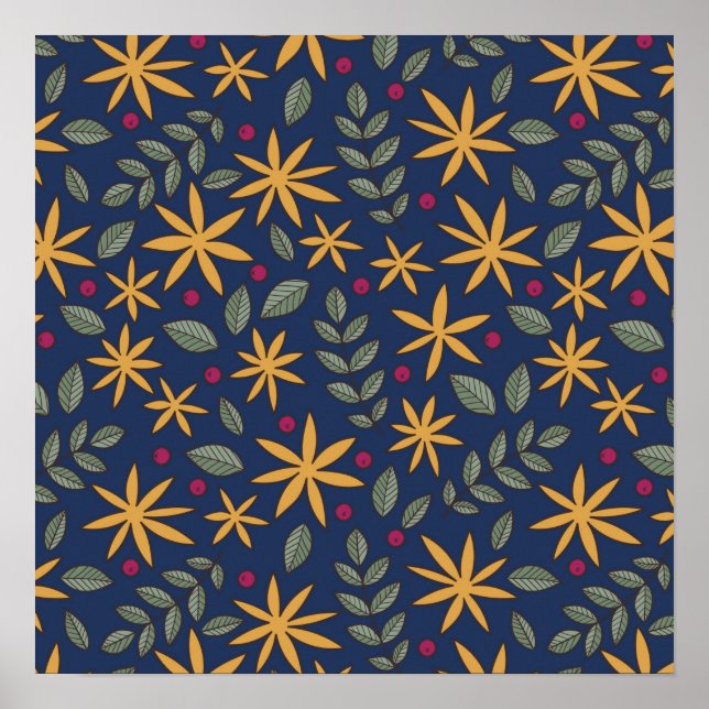 Golden Floral Pattern Botanical Design Poster (Front)
