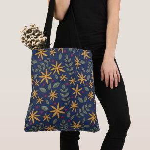 Golden Floral Pattern Botanical Design Tote Bag