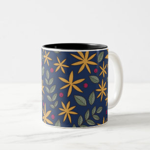 Golden Floral Pattern Botanical Design Two-Tone Coffee Mug