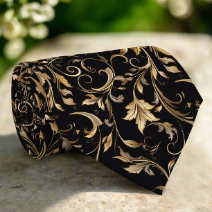 Golden Floral Pattern Elegant Luxury Modern Tie