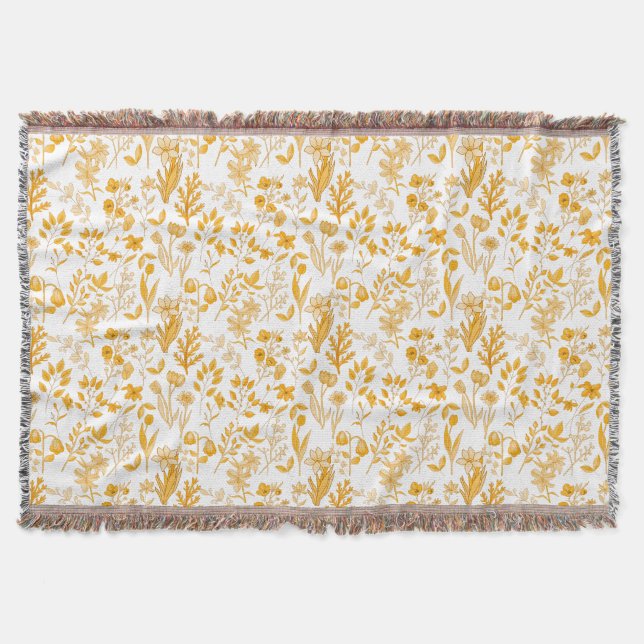 Golden Floral Pattern for Autumn Offwhite BG Throw Blanket (Front)