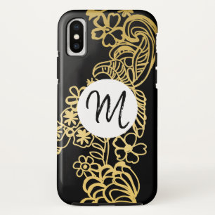 golden floral pattern monogram iPhone x case