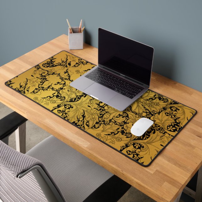 Golden Floral Pattern Oriental Flower Desk Mat (Office 2)
