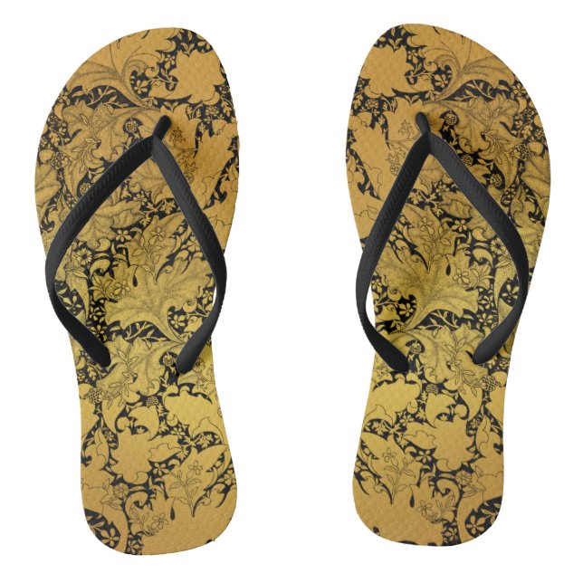 Golden Floral Pattern Oriental Flower Flip Flops (Footbed)