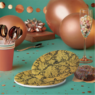 Golden Floral Pattern Oriental Flower Paper Plate