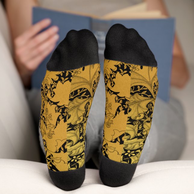 Golden Floral Pattern Oriental Flower Socks (Bottom)