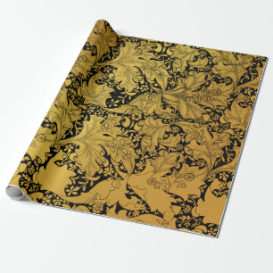 Golden Floral Pattern Oriental Flower Wrapping Paper