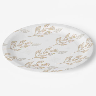 Golden Floral Pattern Paper Plate