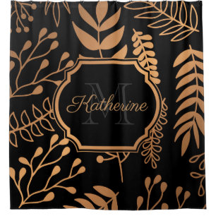 Golden Floral Pattern Shower Curtain