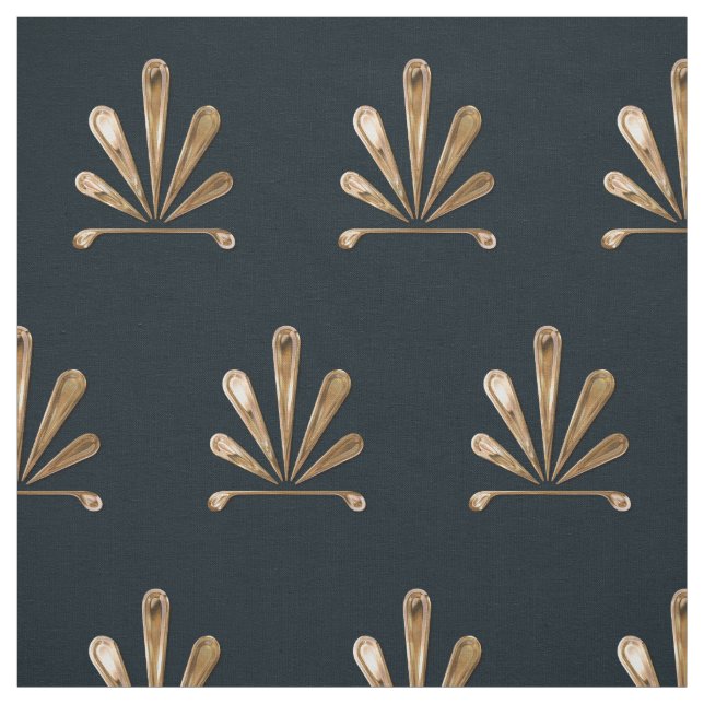 Golden Floral Pattern With Dark Blue Background Fabric (Swatch)