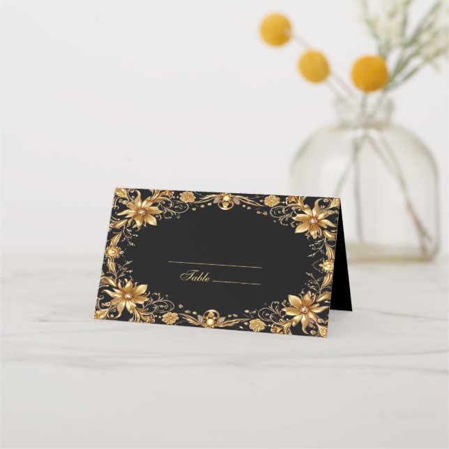Golden Floral Place Card (Front)