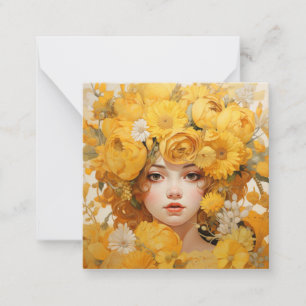 Golden Floral Portrait Art Card Flat Note Card