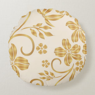 Golden Floral Printed Throw Round Cushion