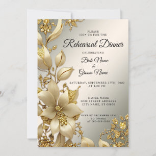 Golden Floral Rehearsal Dinner Invitation