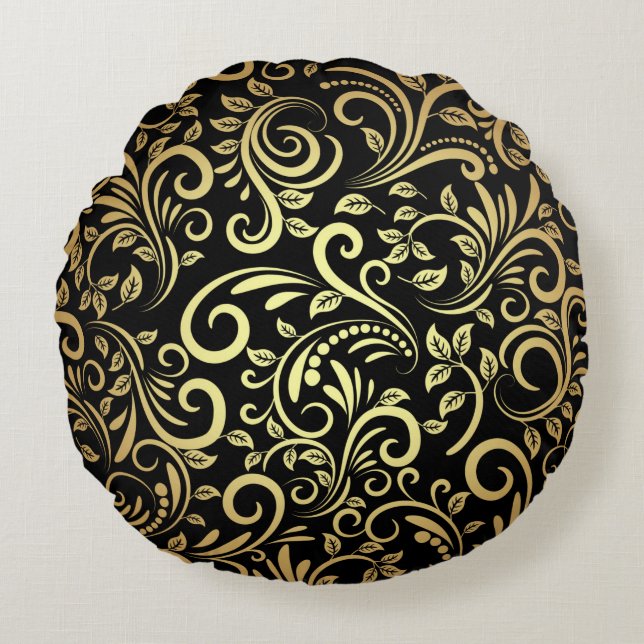 golden floral  round cushion (Front)