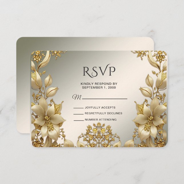 Golden Floral RSVP Card (Front/Back)