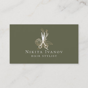 Golden Floral Salon Scissors Logo Business Card