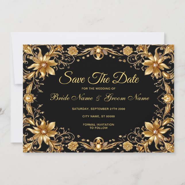 Golden Floral Save The Date (Front)