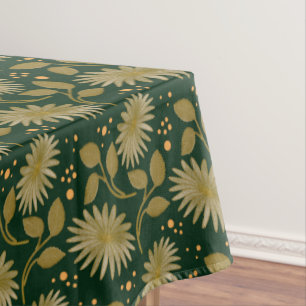 Golden Floral Seamless Pattern Elegant Botanical Tablecloth
