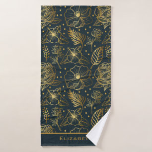 Golden floral seamless pattern personalised name bath towel