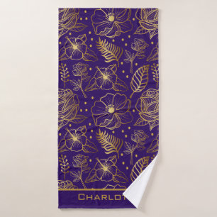 Golden floral seamless pattern personalised name bath towel