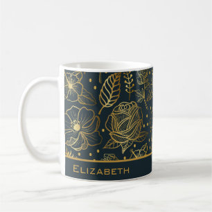 Golden floral seamless pattern personalised name coffee mug