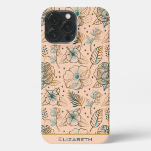 Golden floral seamless pattern personalised name iPhone 13 pro max case