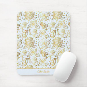 Golden floral seamless pattern personalised name mouse mat