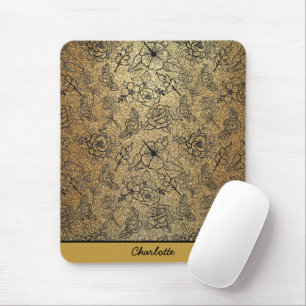 Golden floral seamless pattern personalised name mouse mat