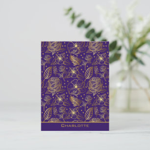 Golden floral seamless pattern personalised name postcard