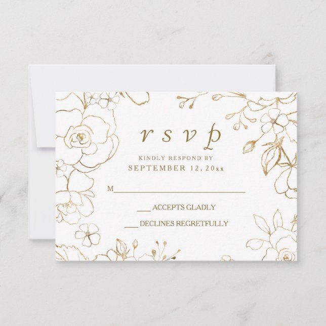 Golden Floral Simple Elegant Wedding RSVP (Front)