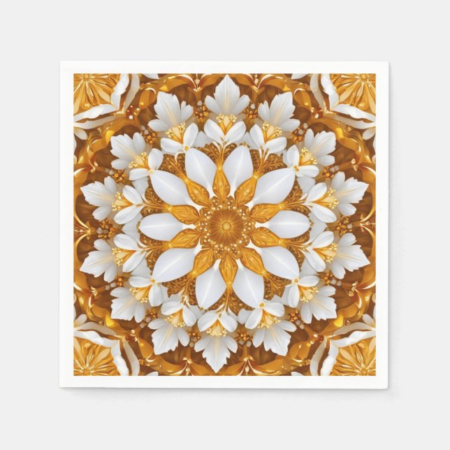 Golden Floral Snowflake Kaleidoscope Napkin (Front)