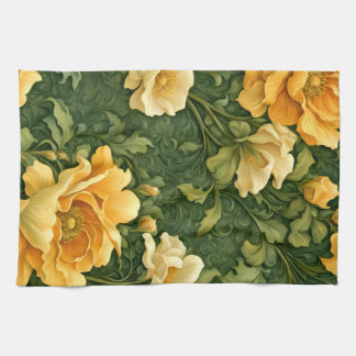 Golden Floral Tapestry Tea Towel