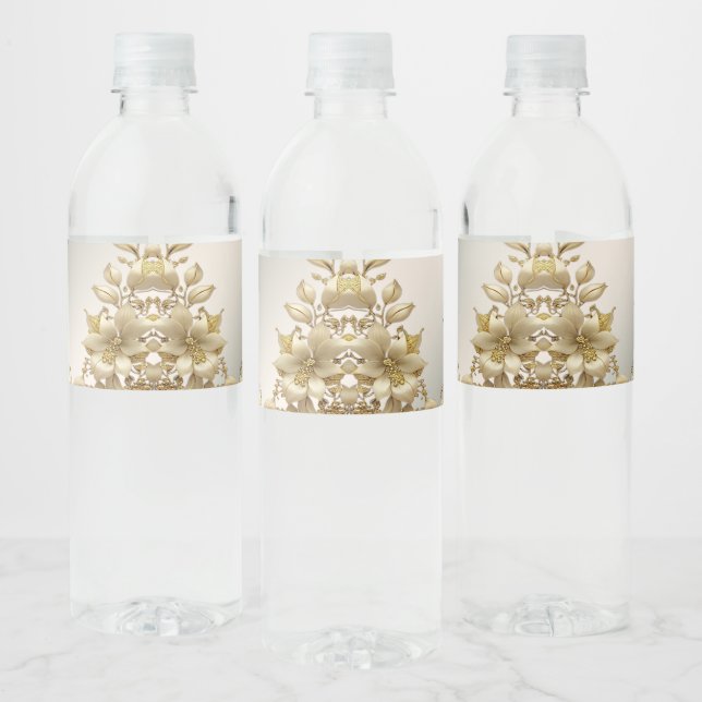 Golden Floral Water Bottle Label (Bottles)