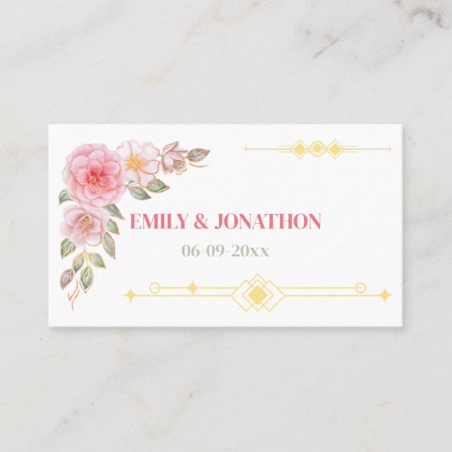 Golden Floral Watercolor Wedding  Place Card (Front)
